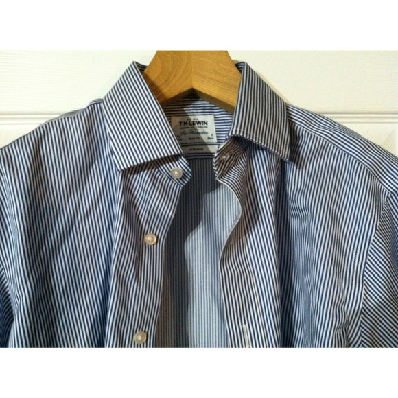 T.M.LEWIN MENS BLUE 100%COTTON DRESS SHIRT FRENCH CUFFS SLIM FIT SIZE:16.5/33